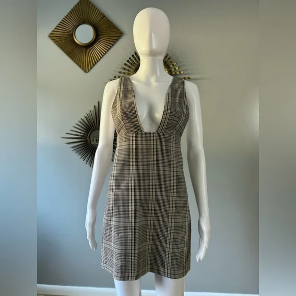 brown plaid dress zara ZARA NWT WOMAN SS25 PLAID MINI DRESS ECRU / MAROON | 9632/152 ALL SIZES